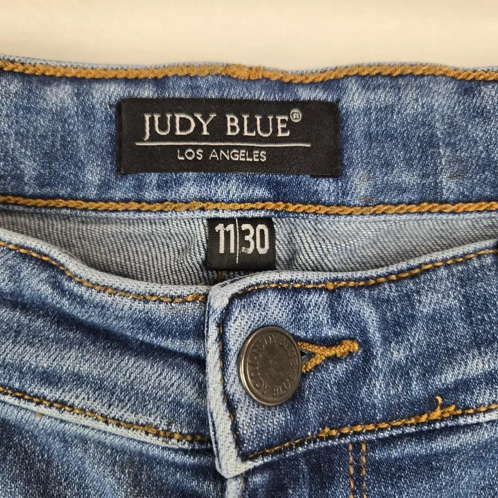 Judy Blue Size 11 Size 30 Distressed‎ Blue Jeans Med Wash Style JB82334DK # 792